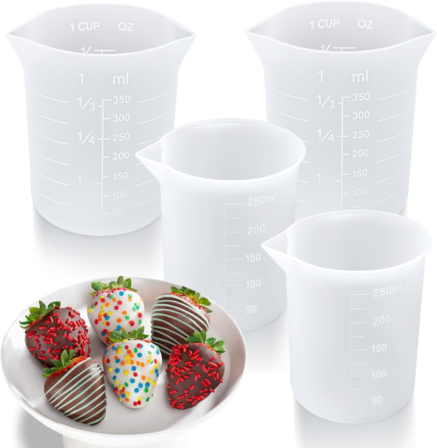 4-Pack Silicone Measuring Cups, 250 & 350ml, Reusable for Melting Chocolate & DIY Baking