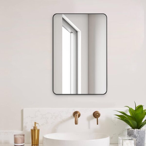 Black Rectangular Bathroom & Vanity Wall Mirror, 20×30″, Modern Wood Frame