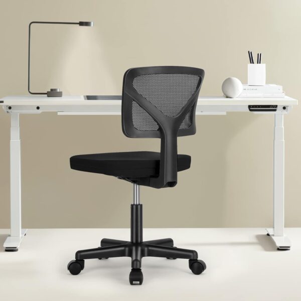 Small Ergonomic Low-Back Mesh Office Chair, Armless, Swivel & Rolling, Black