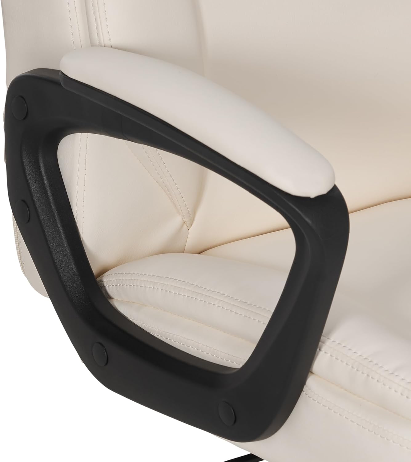 Cream PU Mid-Back Office Chair, Padded, Adjustable Height, With Armrests, 26×23.75×42″ - Image 2