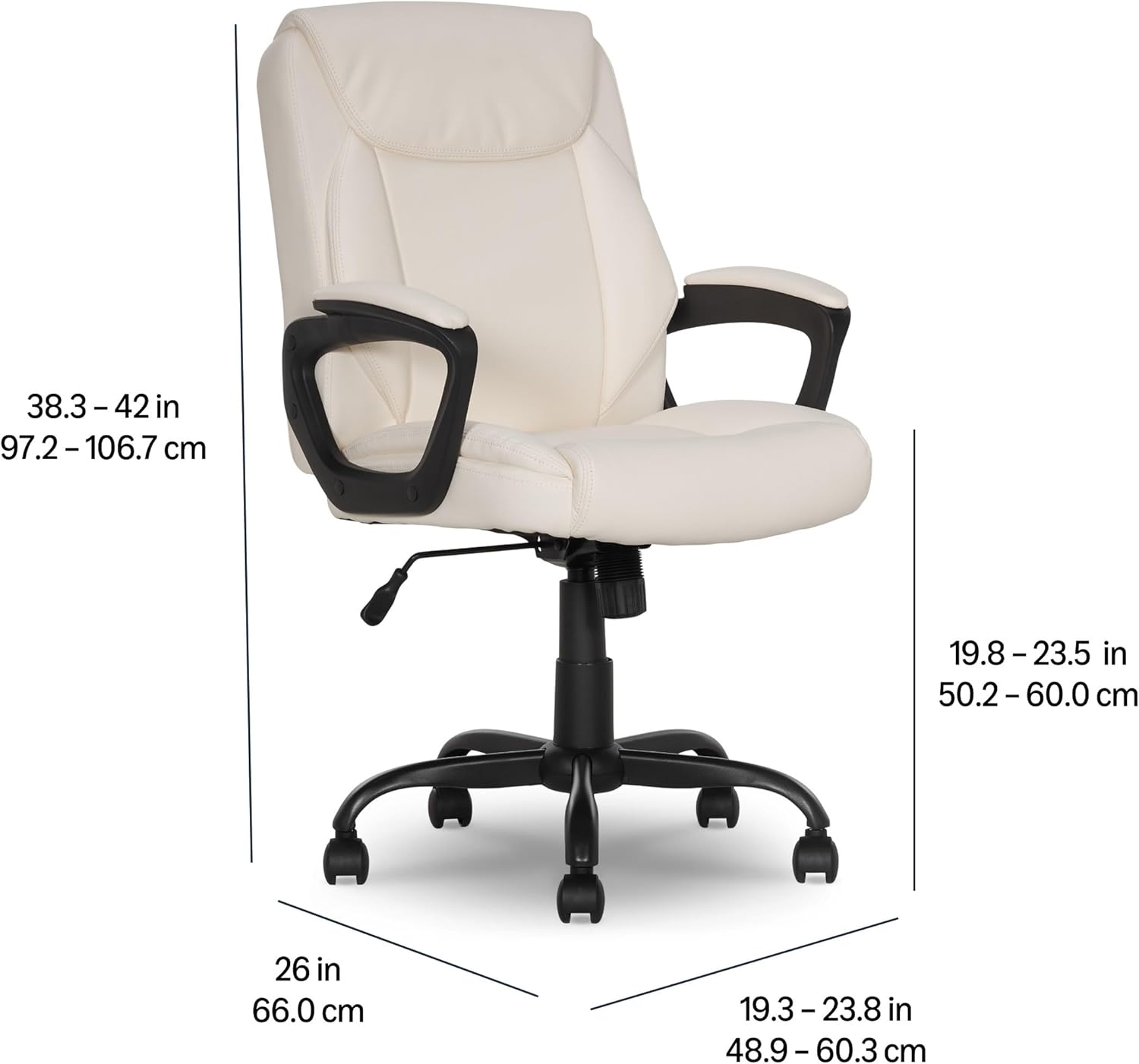 Cream PU Mid-Back Office Chair, Padded, Adjustable Height, With Armrests, 26×23.75×42″ - Image 4