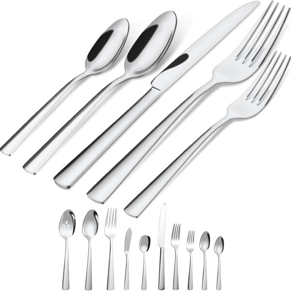 45-Piece Flatware Set for 8, Stainless Steel Silverware with Steak Knives, Ergonomic, Rust-Resistant, Dishwasher Safe