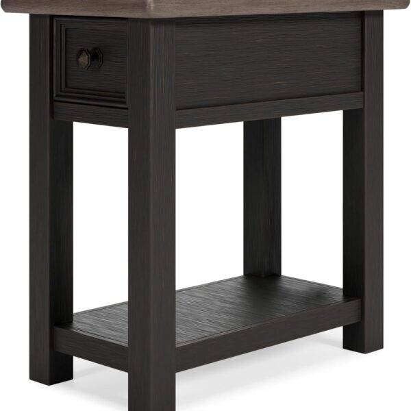 Wood Side End Table with Drawer, Plank Top, Light Brown & Whitewash