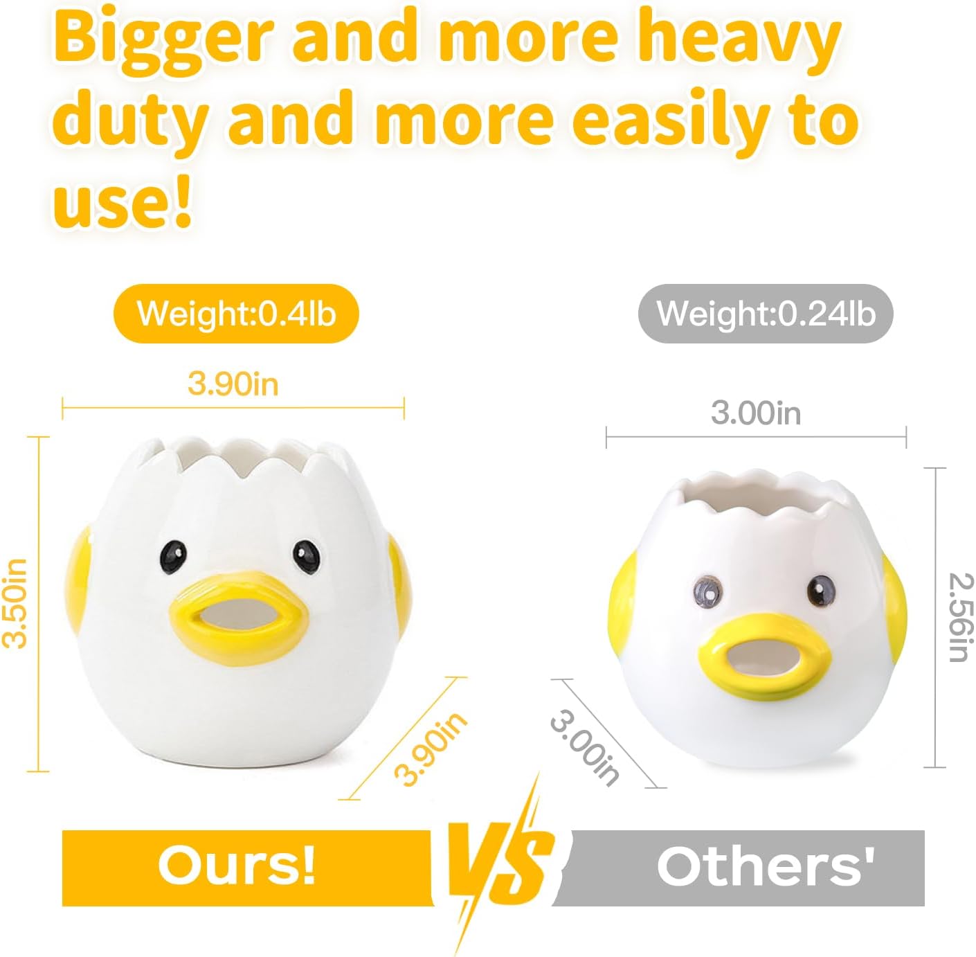 Ceramic Chicken Egg Separator, Yolk & White Splitter, Dishwasher Safe Kitchen Gadget, Yellow - Image 2