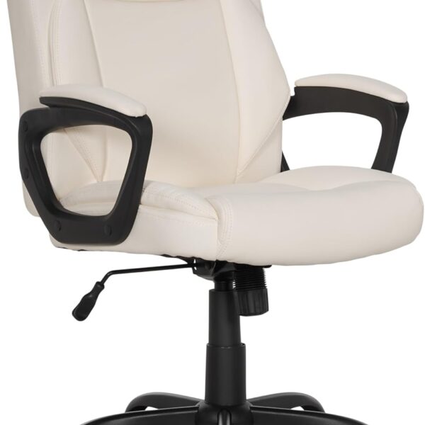 Cream PU Mid-Back Office Chair, Padded, Adjustable Height, With Armrests, 26×23.75×42″