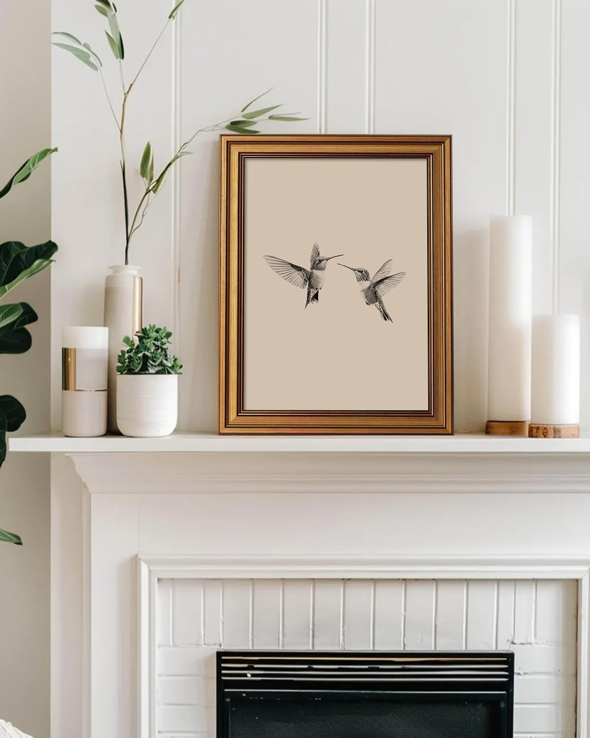 Gold Framed Vintage Bird Canvas Prints, Hummingbirds, 12×16″, Farmhouse Wall Art - Image 3