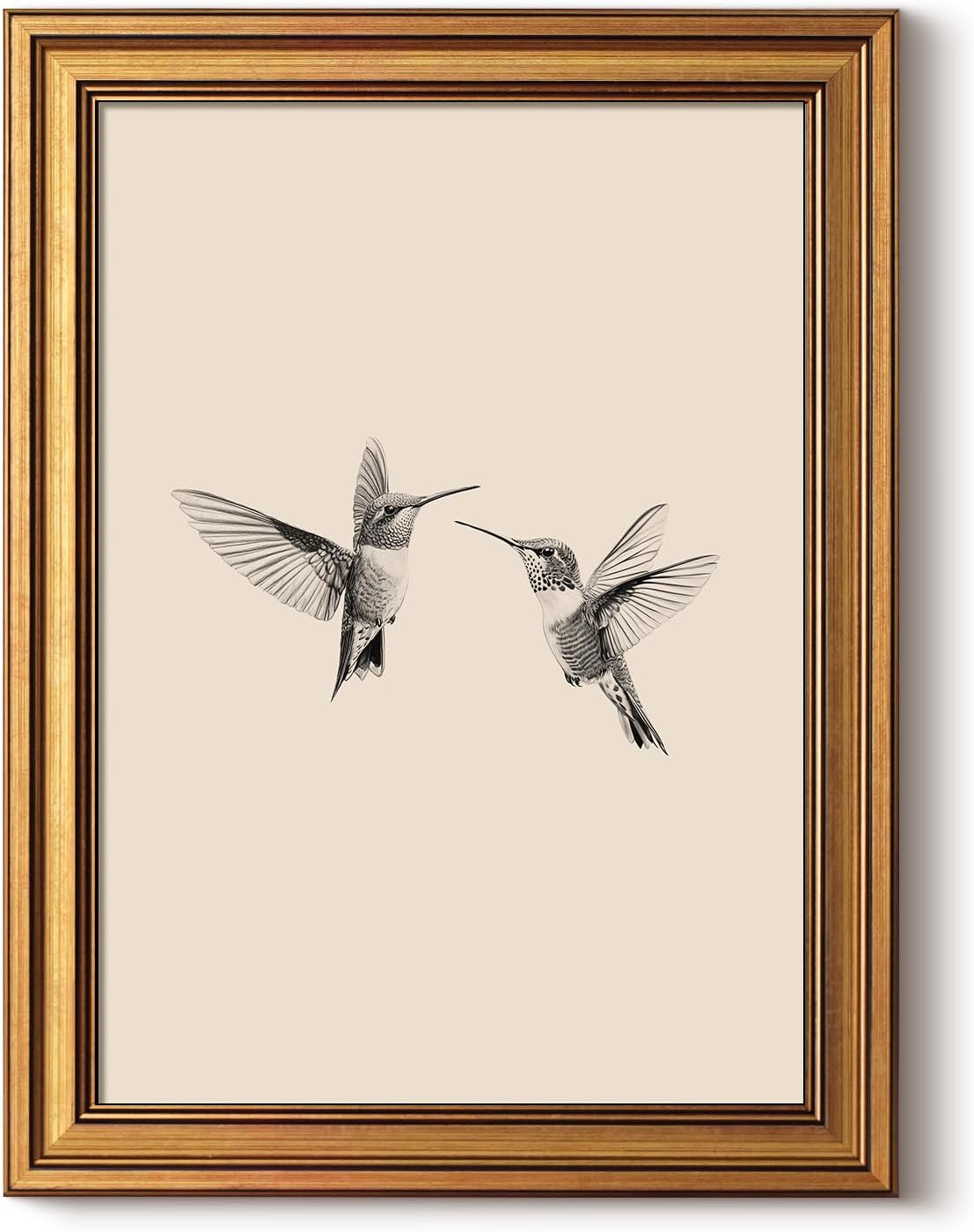 Gold Framed Vintage Bird Canvas Prints, Hummingbirds, 12×16″, Farmhouse Wall Art - Image 4