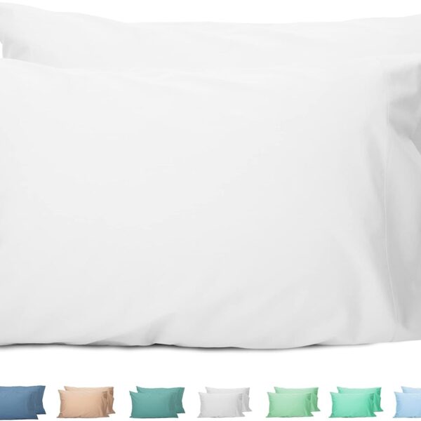 2-Pack Queen Pillowcases, 100% Cotton, 20×30″, Bright White, Soft & Breathable