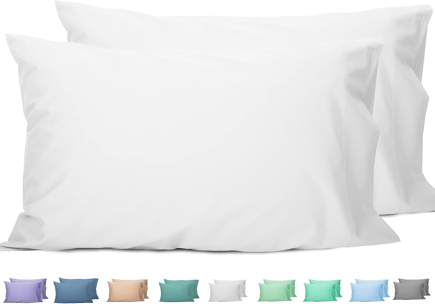 2-Pack Queen Pillowcases, 100% Cotton, 20×30″, Bright White, Soft & Breathable