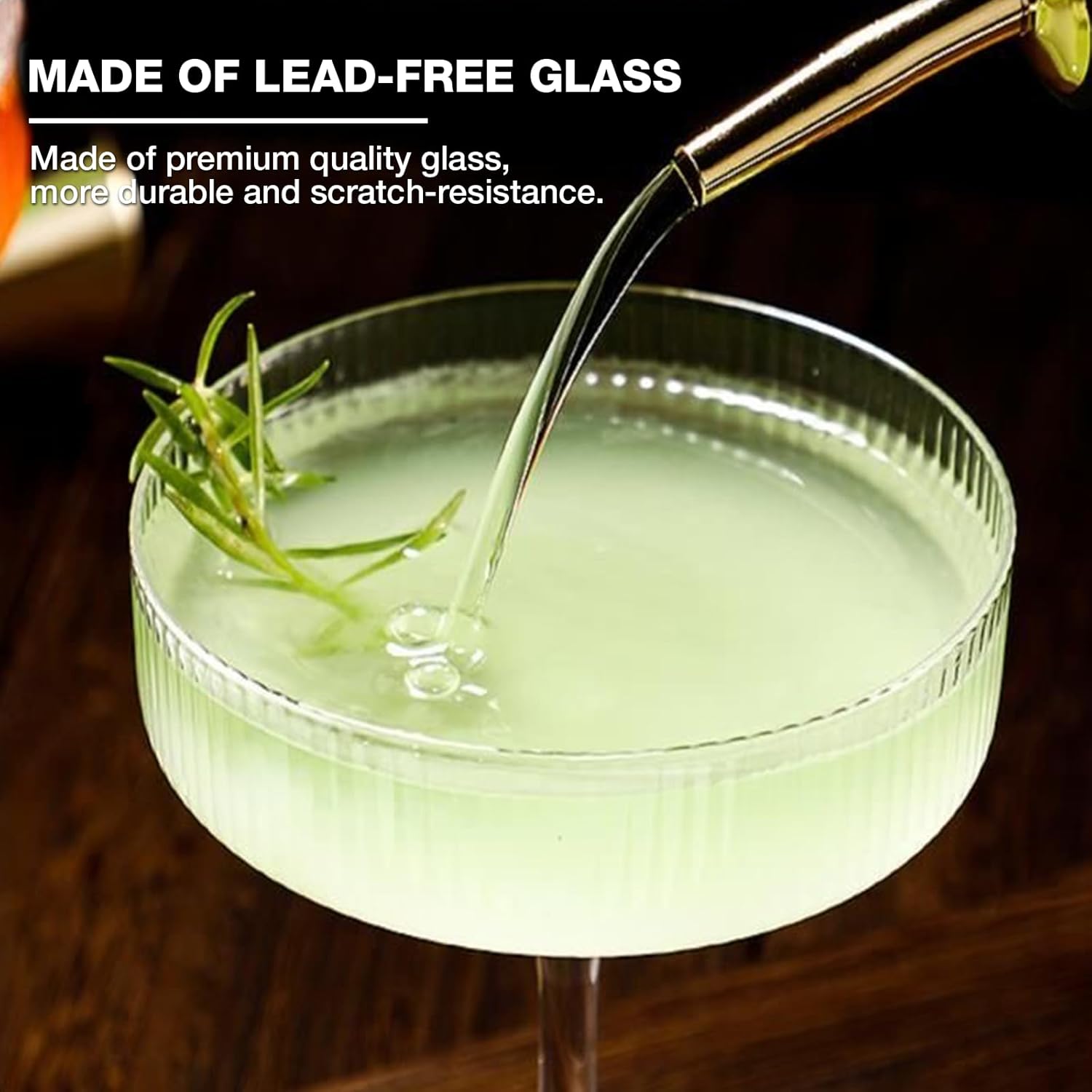 4-Pc Ribbed 10oz Coupe Glasses – Vintage Martini & Cocktail Glass Set, Perfect for Wine, Champagne, Bar & Gift - Image 4