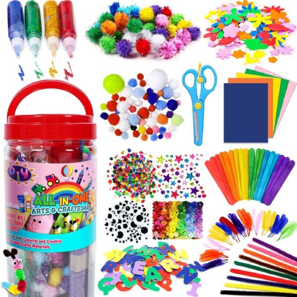 Kids Arts & Crafts Supply Kit with Glitter Glue, Age 4+