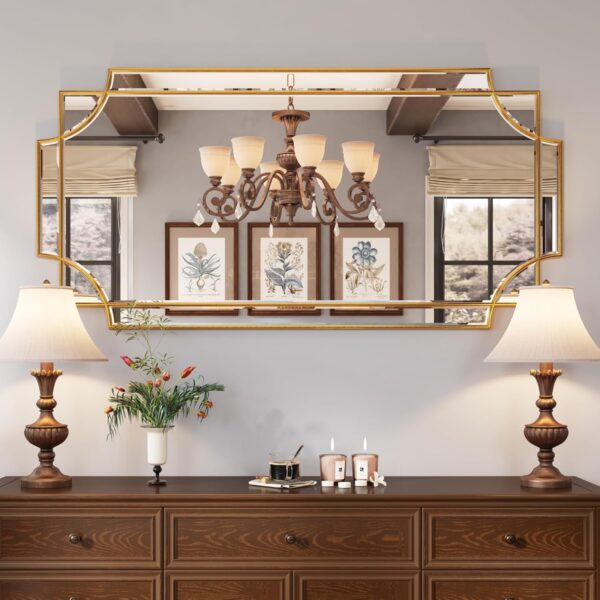 Gold Beveled Full-Length Wall Mirror, Traditional Decor, 24×48″