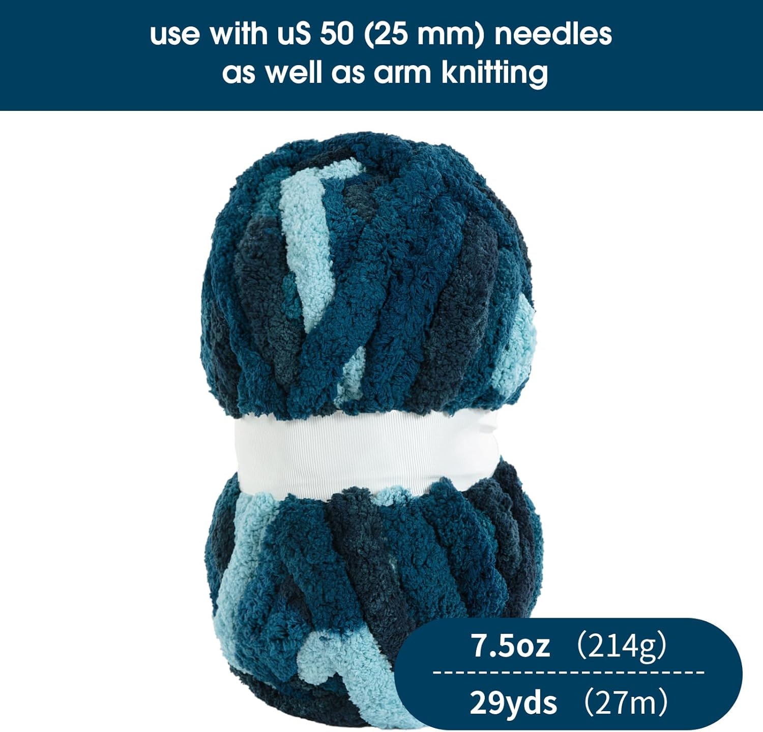8-Pack Giant Chunky Yarn, Super Bulky Chenille, Soft Fluffy Tie-Dye, Dark Blue & Blue, Knitting & Crocheting - Image 3