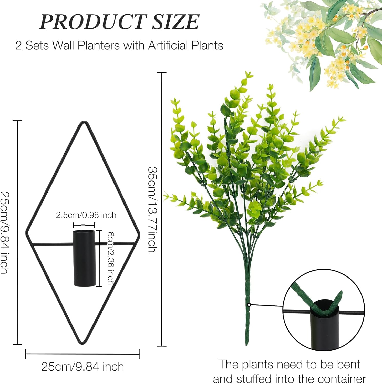 3-Piece Artificial Eucalyptus Wall Plants, Boho Wall Decor - Image 3