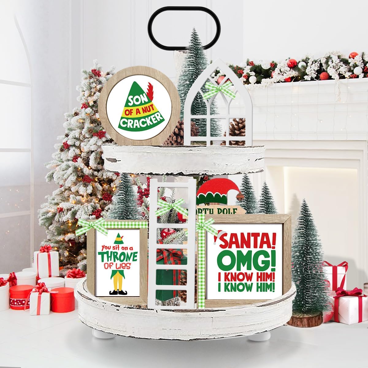 Valentine’s Day Tiered Tray Decor Set, Interchangeable Wooden Frames, Mini Arch & Ladder, Seasonal Home Decoration (No Tray) - Image 3