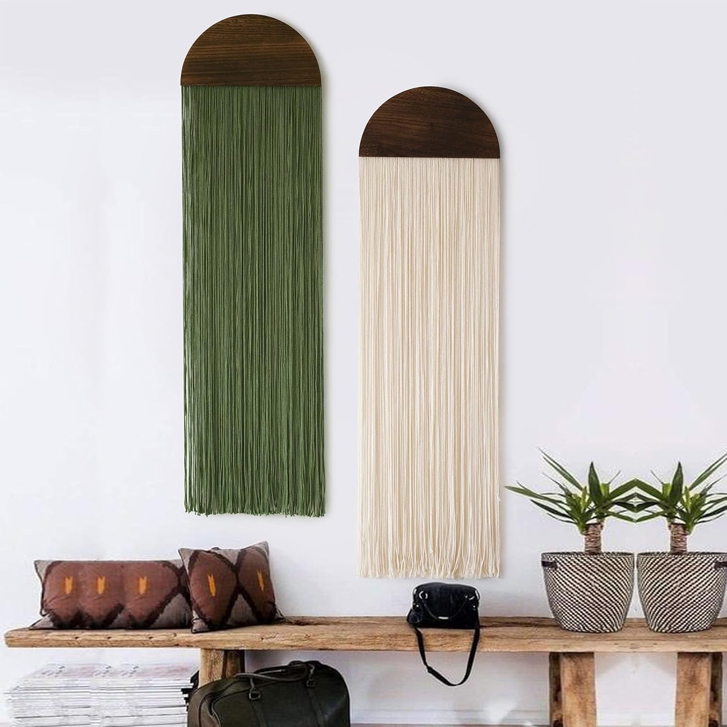 2-Pack Macrame Wall Hangings, Boho Round Tassel Design, 13.7×51″ - Image 3