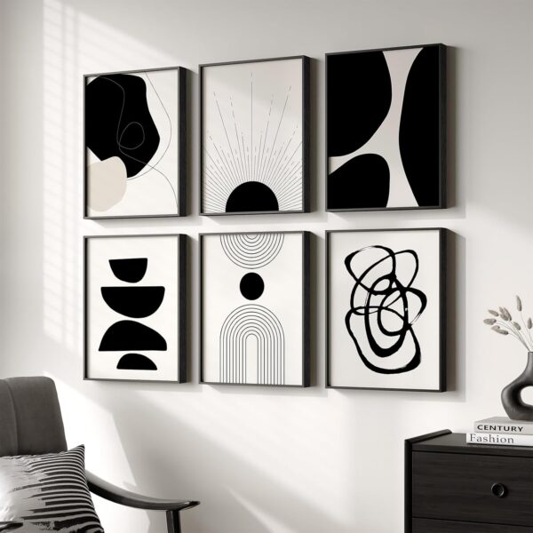 Set of 6 Framed Boho Black & White Abstract Canvas Prints, 11×14″