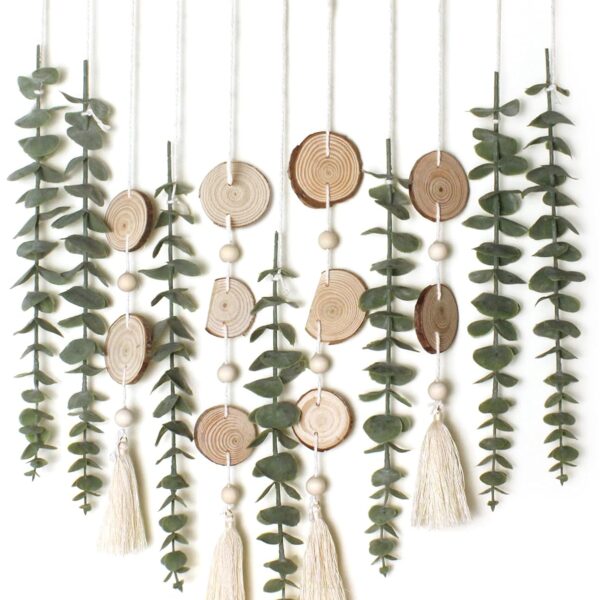 Artificial Eucalyptus Wall Hanging, 16.5″ Wooden Stick, Boho Farmhouse Decor