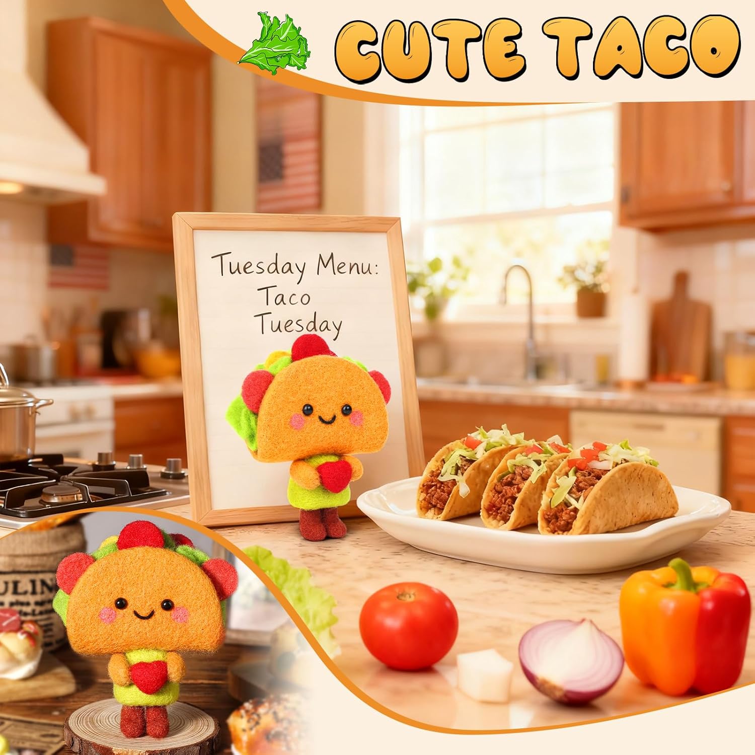 Beginner Needle Felting Kit, Taco Design, Includes Wool, Foam Pad & Needles - Image 3