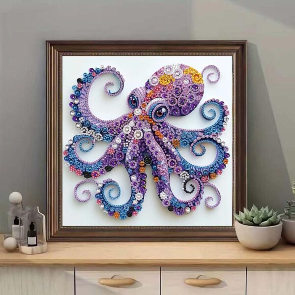 5D Animal Diamond Painting Kit, Purple Octopus, 12×12″