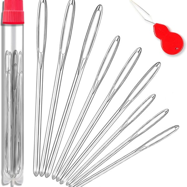 9-Piece Stainless Steel Large-Eye Blunt Knitting & Craft Needles