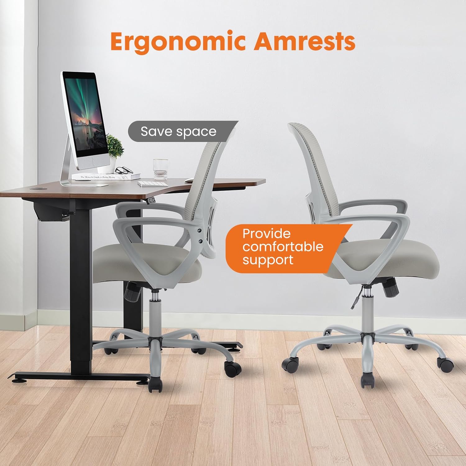Ergonomic Mid-Back Mesh Office Chair, Adjustable Swivel, Lumbar Support, With Armrests - Image 2