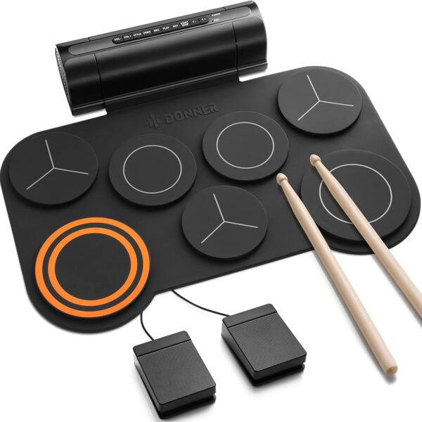 Electronic Drum Pad Set, 7-Pad Roll-Up, Built-In Speaker, 40 Lessons