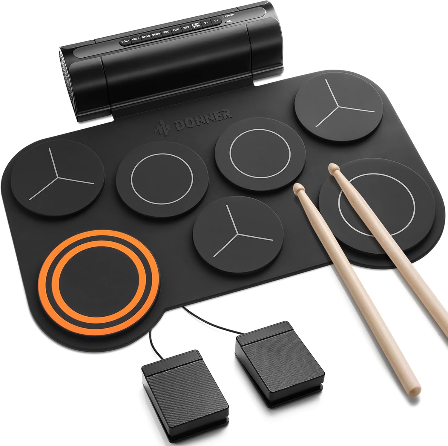 Electronic Drum Pad Set, 7-Pad Roll-Up, Built-In Speaker, 40 Lessons
