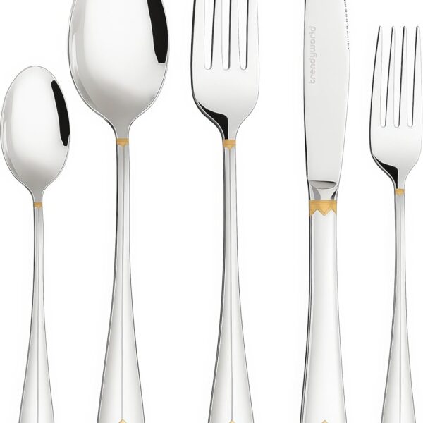 30-Piece Silverware Set for 6, Silver Flatware with Gold Accents, Spoons, Knives, Forks