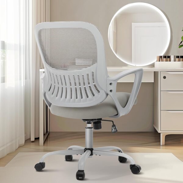 Ergonomic Mid-Back Mesh Office Chair, Adjustable Swivel, Lumbar Support, With Armrests