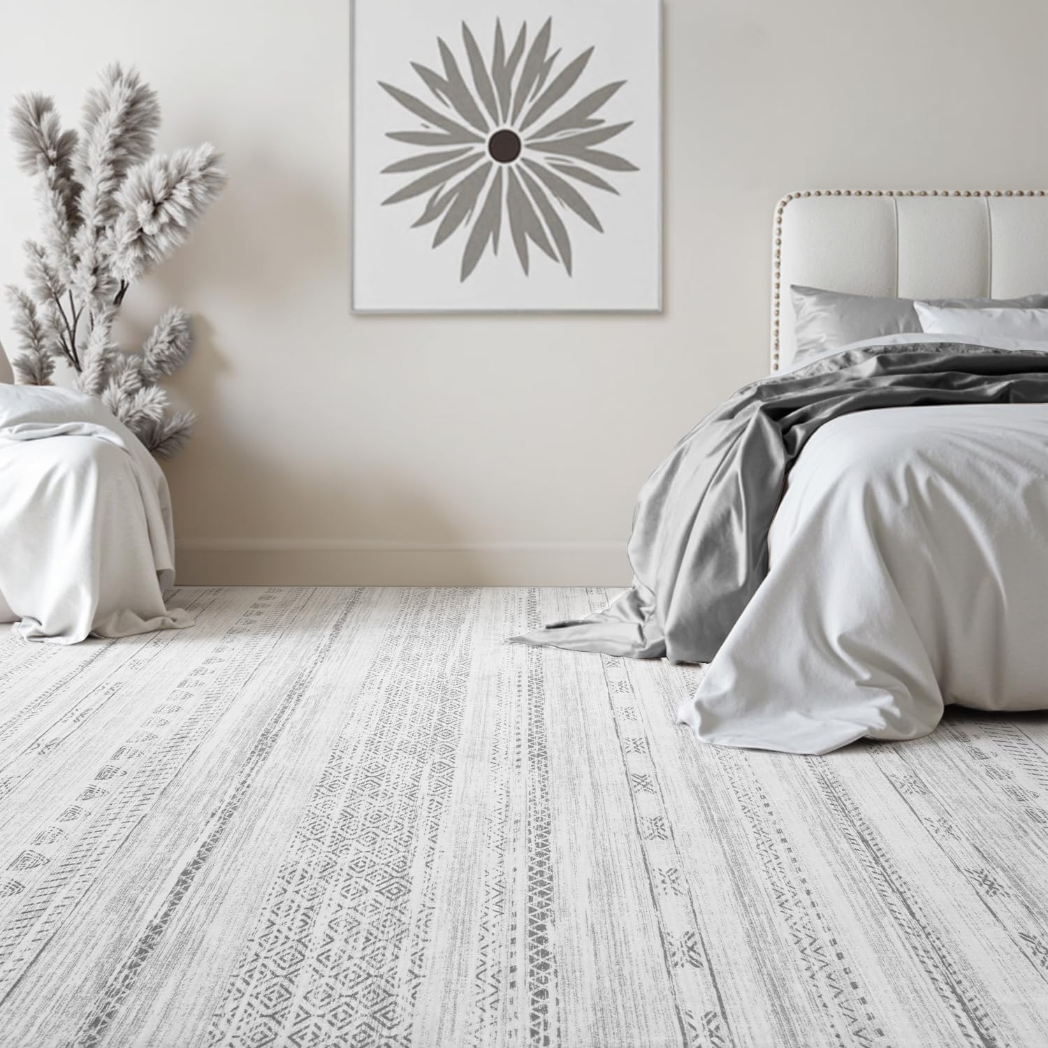 5×7′ Grey Moroccan Boho Area Rug, Distressed, Machine Washable, Ultra-Soft, Bedroom & Living Room