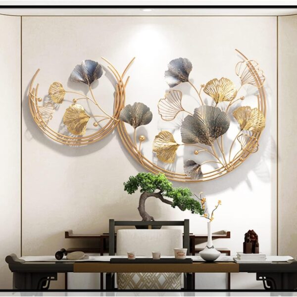 2-Pack 3D Metal Wall Art, Golden Ginkgo Leaf Sculpture, Handmade Decor for Living Room & Bedroom
