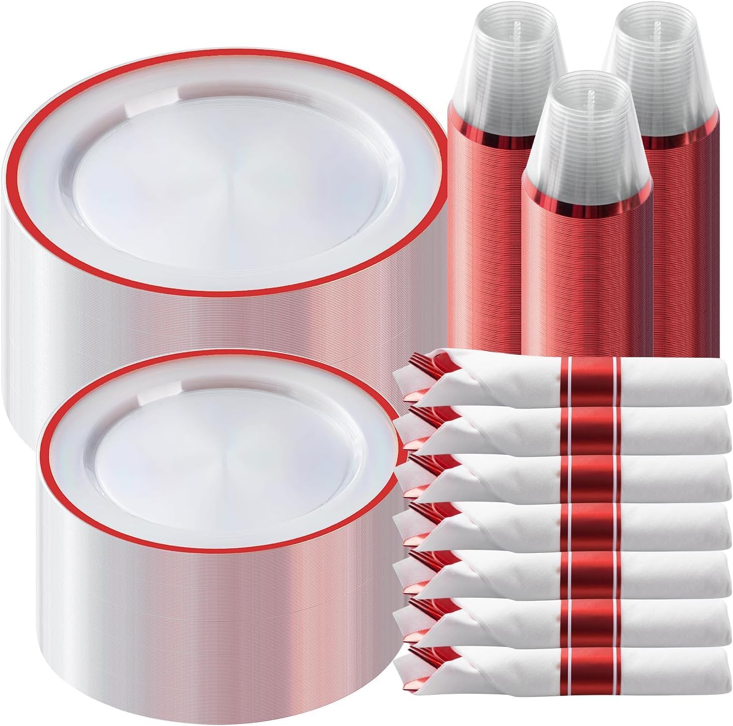 350-Piece Red Disposable Dinnerware Set for 50 Guests, Plates, Cutlery, Napkins & Cups - Image 4