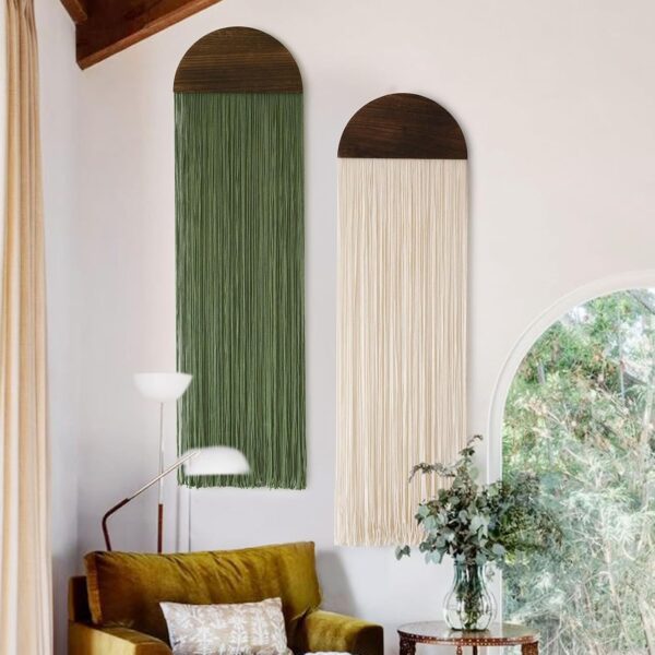 2-Pack Macrame Wall Hangings, Boho Round Tassel Design, 13.7×51″