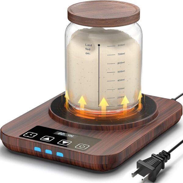Electric Sourdough Starter Warmer Heating Pad with Thermostat, Timer & Memory, Proofing Tool (Wood Grain)