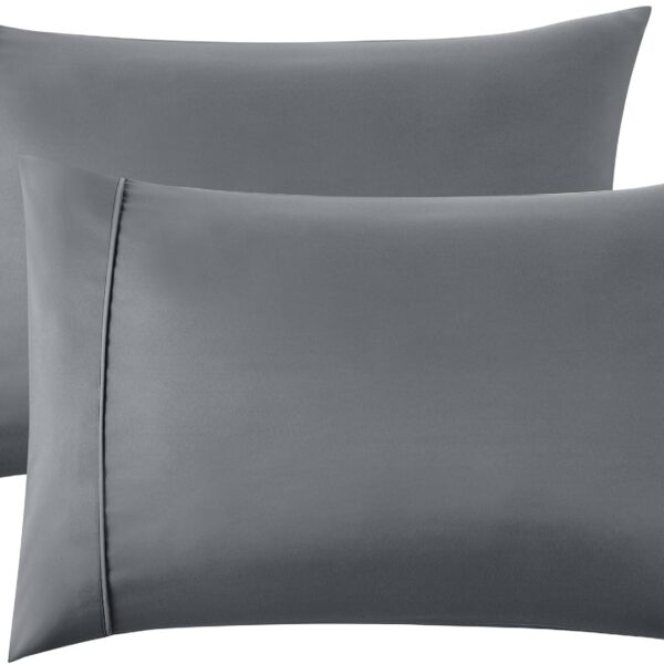 2-Pack Queen Pillowcases, Dark Grey Brushed Microfiber, Cooling, Envelope Closure, 20×30″