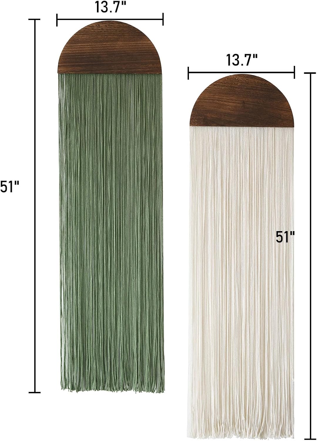 2-Pack Macrame Wall Hangings, Boho Round Tassel Design, 13.7×51″ - Image 2