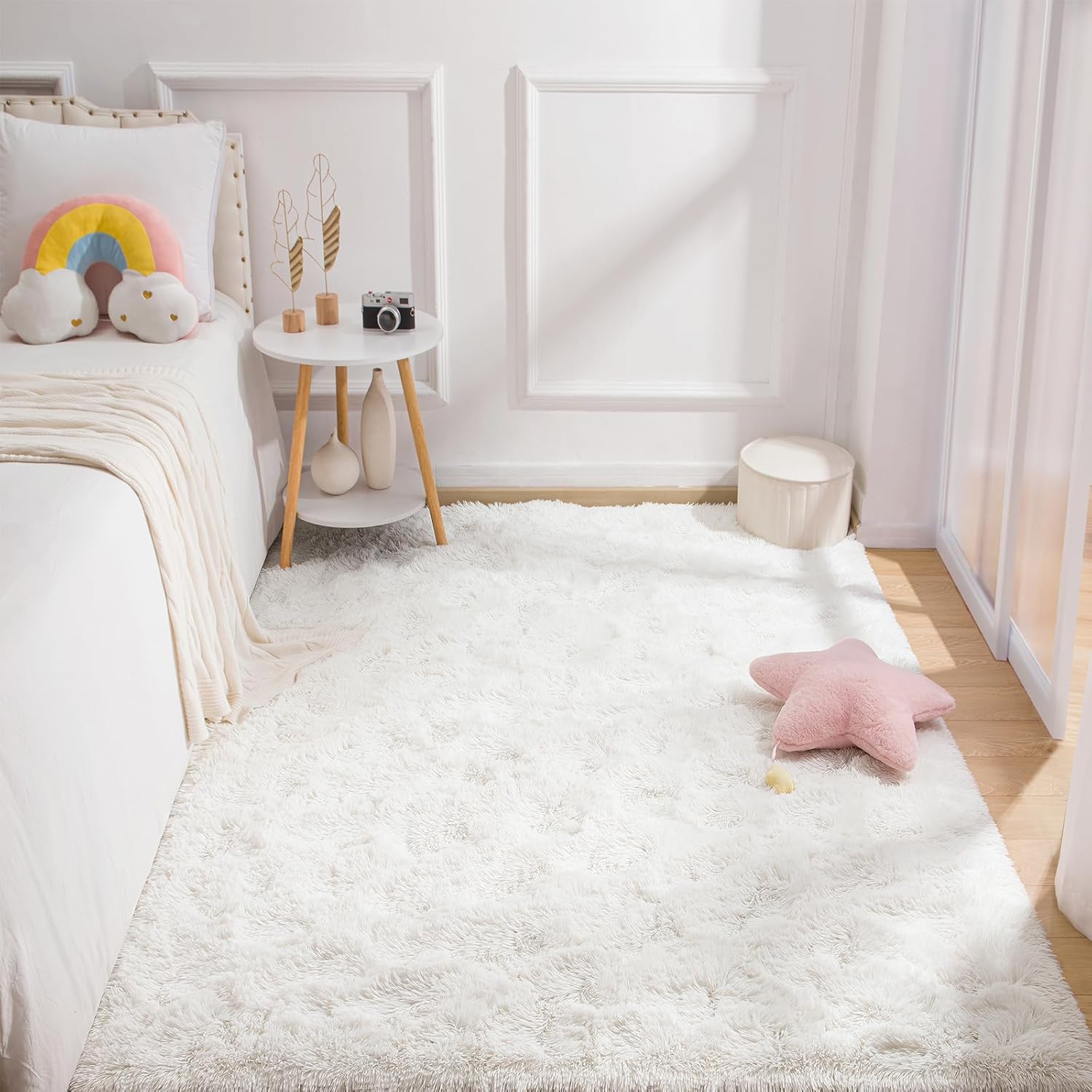 4×6′ White Fluffy Area Rug, Soft Cream, Washable, Kids & Nursery Carpet - Image 3