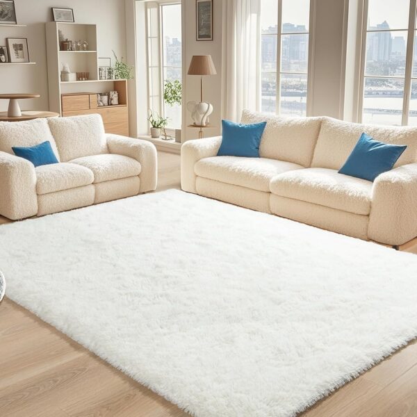 4×6′ White Fluffy Area Rug, Soft Cream, Washable, Kids & Nursery Carpet