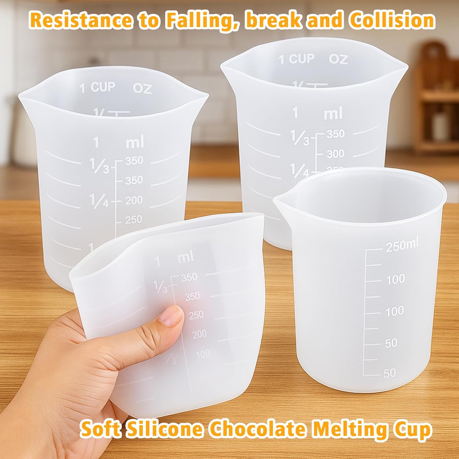 4-Pack Silicone Measuring Cups, 250 & 350ml, Reusable for Melting Chocolate & DIY Baking - Image 3