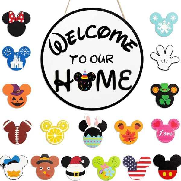 19-Piece Cute Mouse Interchangeable Seasonal Welcome Door Sign for Front Door Farmhouse Decor