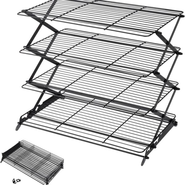 2/3/4-Tier Collapsible Stackable Wire Cooling Rack, Adjustable for Baking, Roasting & Drying