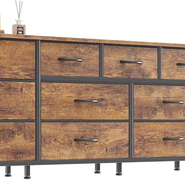 70″ Rustic Brown Dresser & TV Stand, 13 Fabric Drawers, Large Storage Chest