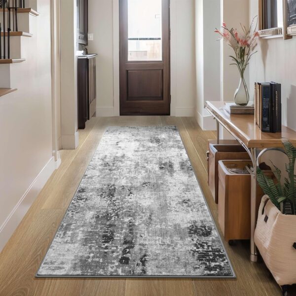2×6′ Grey Abstract Runner Rug, Soft, Washable, Non-Slip, Hallway & Kitchen Carpet