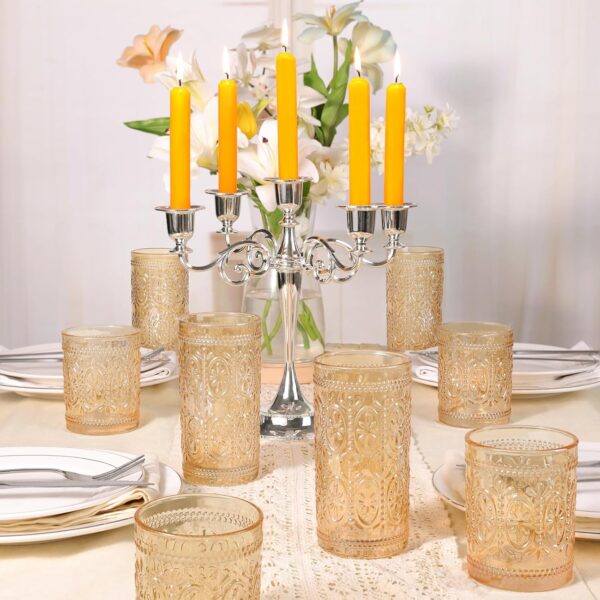 Amber Glassware Set of 4 – 12oz Vintage Highball/Old Fashioned Glasses, Heavy-Duty Cups for Party, Wedding, Home & Office