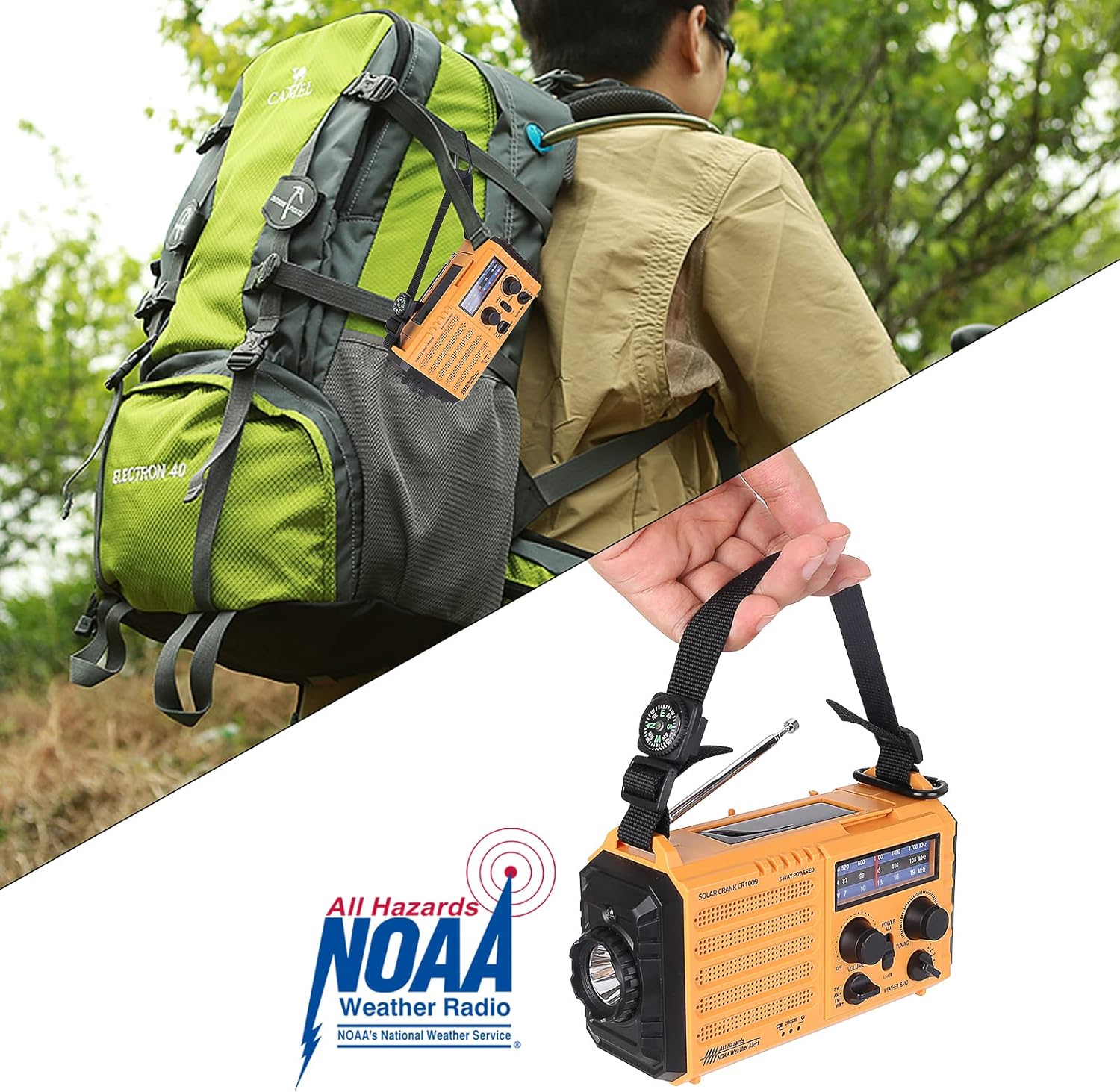 Emergency Weather Radio, Solar & Hand Crank, 5000mAh, AM/FM/SW/NOAA Alerts, Flashlight & Charger - Image 3