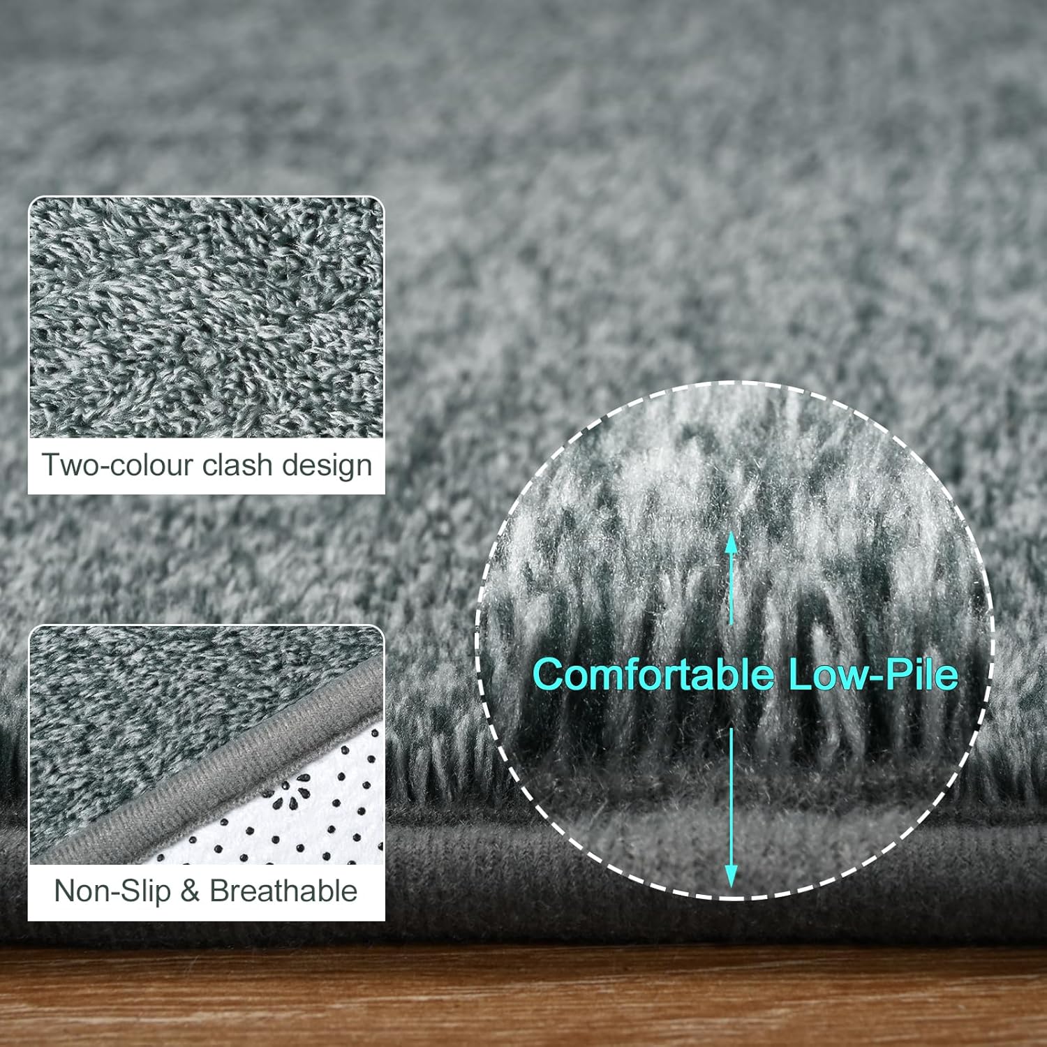 4×6′ Modern Soft Area Rug, Grey & Green, Washable Fluffy Carpet, Bedroom & Nursery - Image 3