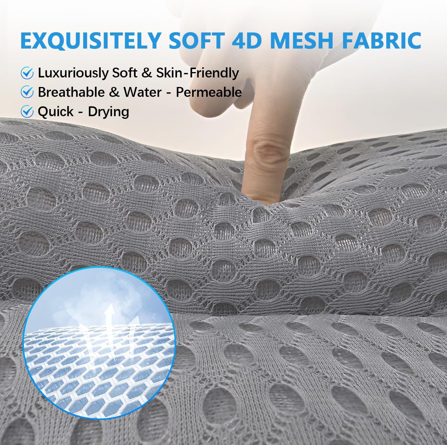 Grey Bath Pillow for Tub, Extra-Thick 4D Mesh, Neck & Back Support, 6 Non-Slip Suction Cups - Image 4