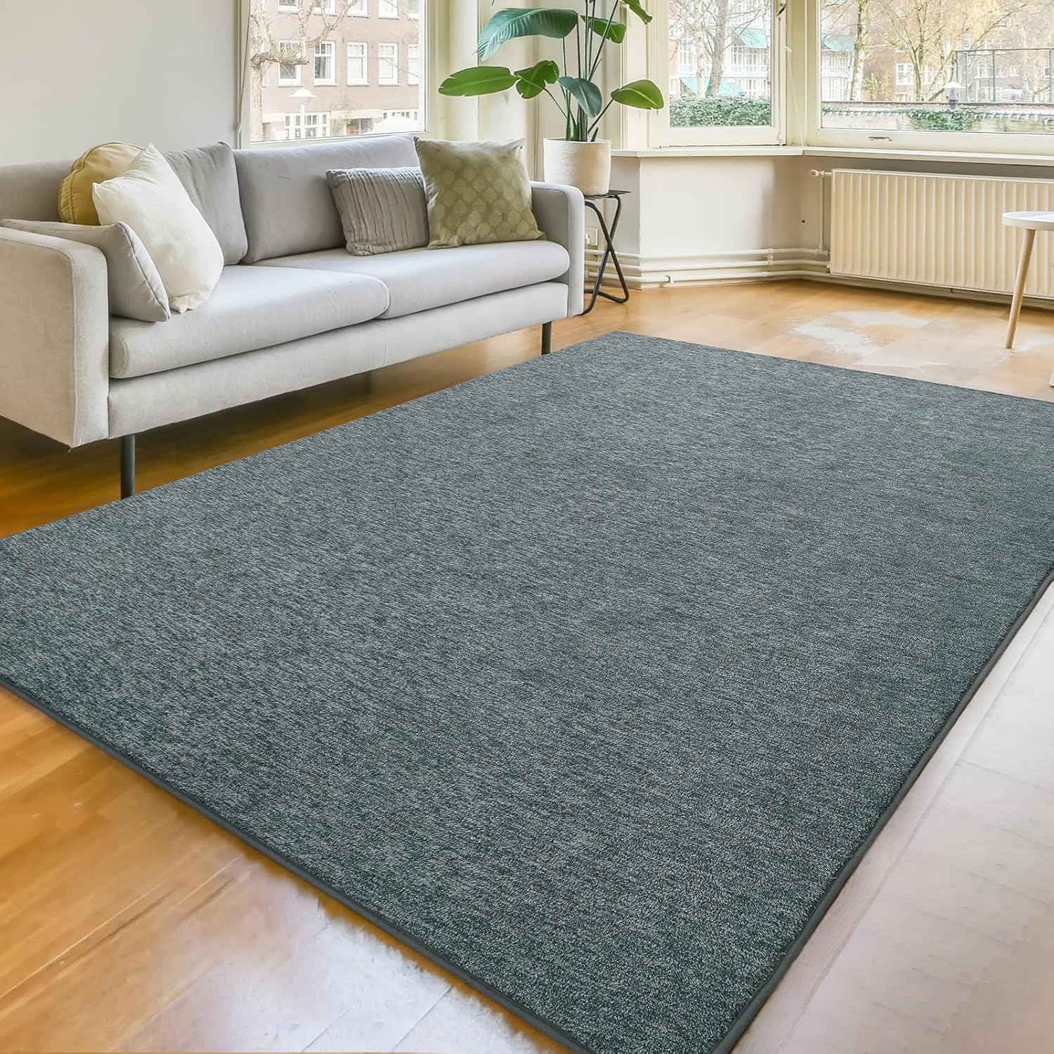 4×6′ Modern Soft Area Rug, Grey & Green, Washable Fluffy Carpet, Bedroom & Nursery