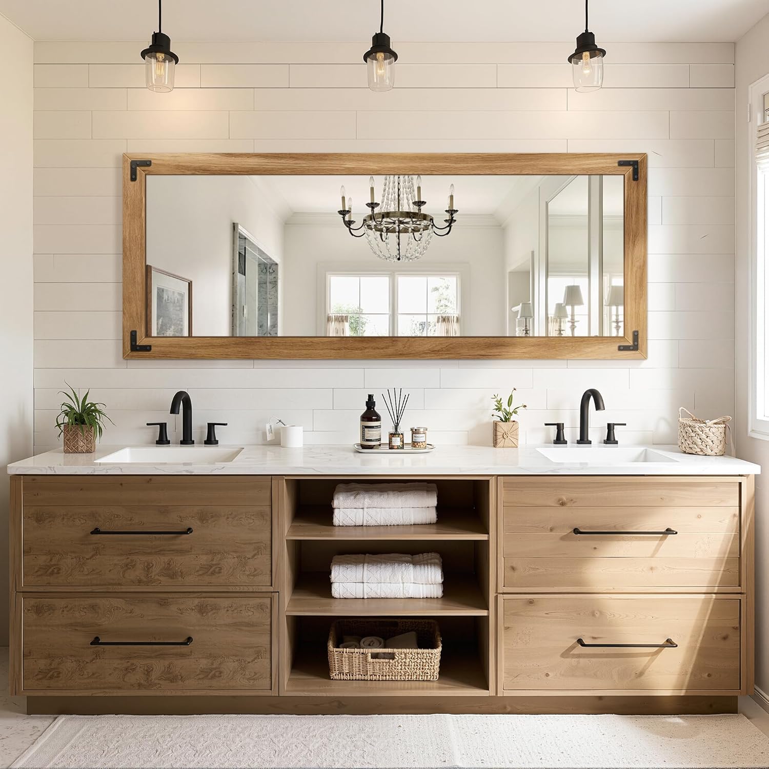 56×22″ Full-Length Solid Wood Floor & Wall Mirror, Farmhouse Style, Hanging or Leaning - Image 3